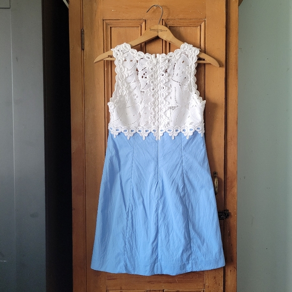 Lilly Pulitzer SANDI Stretch Shift Dress in blue and white size 2 Wedding Guest - Picture 7 of 16